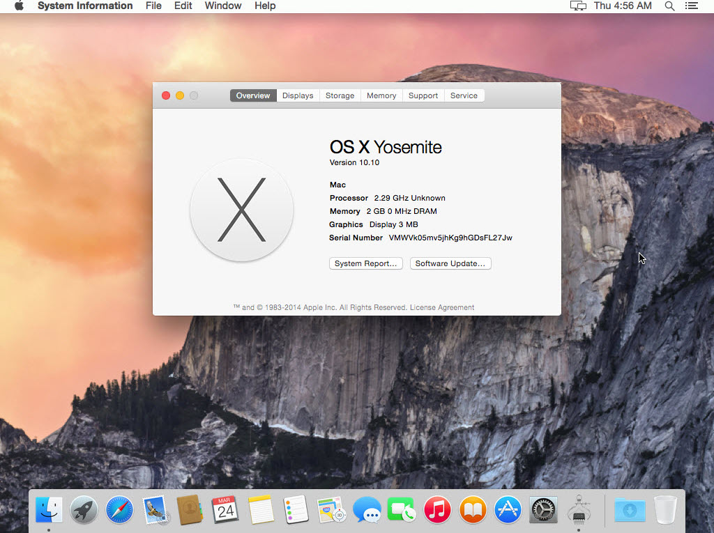 Mac OS X 10.10 Yosemite Desktop and System Information Dialog (2014)